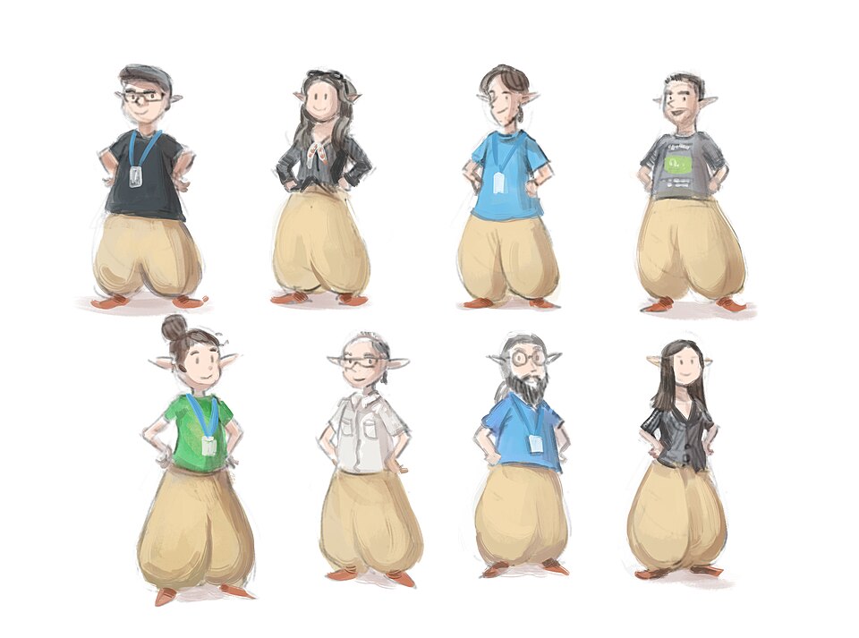 sketch of the 8 team members
